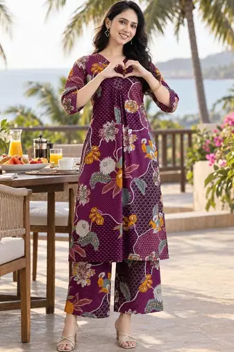 women floral printed regular kurta with palazzos