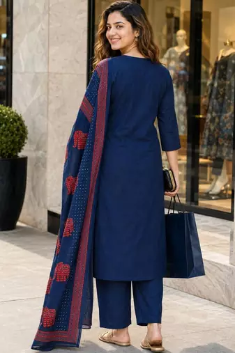 women ethnic motifs embroidered regular thread work  cotton kurta with trousers & with