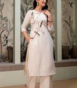 women ethnic motifs embroidered regular thread work  cotton kurta with palazzos