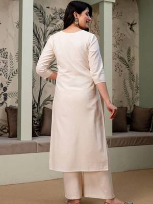 women ethnic motifs embroidered regular thread work  cotton kurta with palazzos 6