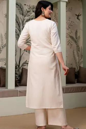 women ethnic motifs embroidered regular thread work  cotton kurta with palazzos