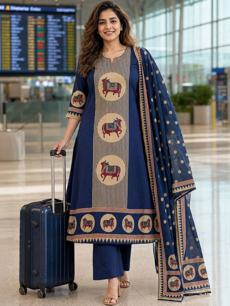 women ethnic motifs regular  cotton kurta with palazzos & with dupatta
