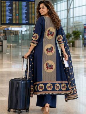 women ethnic motifs regular  cotton kurta with palazzos & with dupatta 2