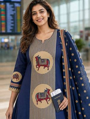 women ethnic motifs regular  cotton kurta with palazzos & with dupatta 3