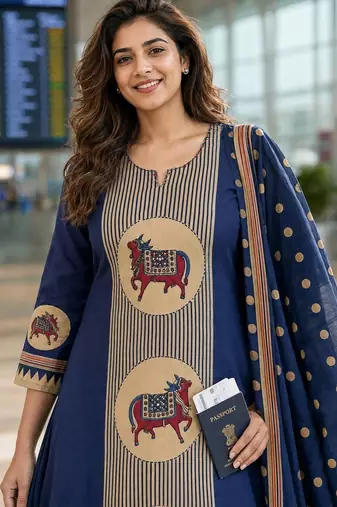 women ethnic motifs regular  cotton kurta with palazzos & with dupatta