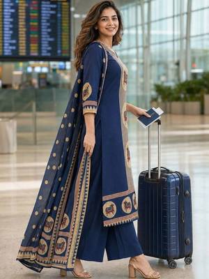 women ethnic motifs regular  cotton kurta with palazzos & with dupatta 4