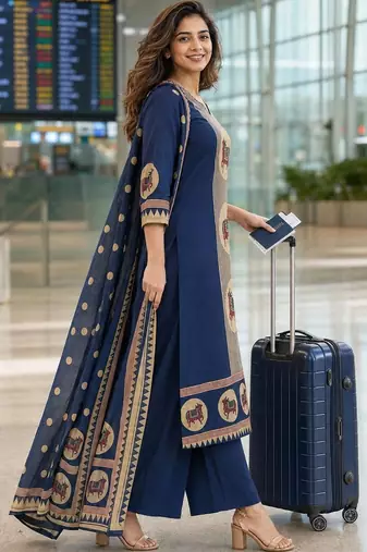 women ethnic motifs regular  cotton kurta with palazzos & with dupatta