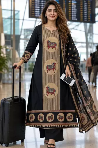 women ethnic motifs printed regular  cotton kurta with palazzos & with dupatta