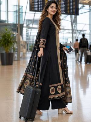 women ethnic motifs printed regular  cotton kurta with palazzos & with dupatta 2