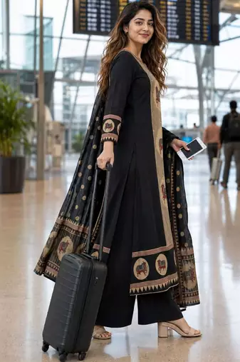 women ethnic motifs printed regular  cotton kurta with palazzos & with dupatta