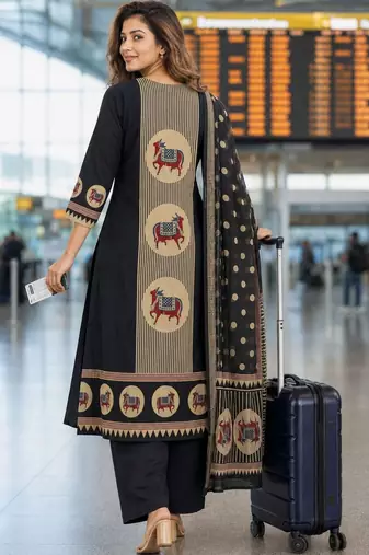 women ethnic motifs printed regular  cotton kurta with palazzos & with dupatta