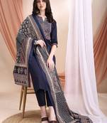 women ethnic motifs printed regular  cotton kurta with trousers & with dupatta