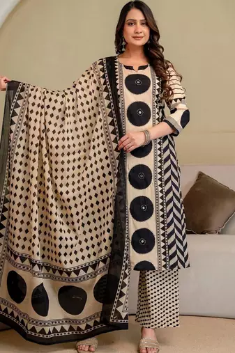 women printed regular  cotton kurta with palazzos & with dupatta