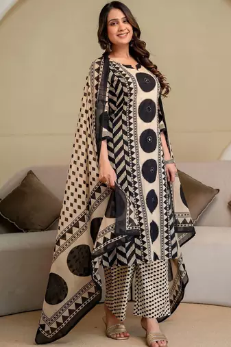 women printed regular  cotton kurta with palazzos & with dupatta