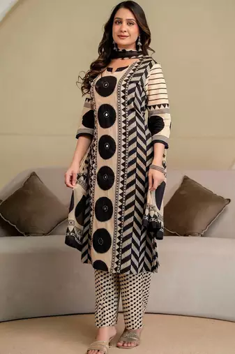 women printed regular  cotton kurta with palazzos & with dupatta