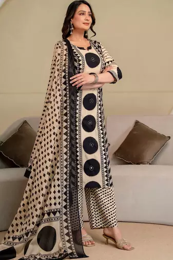 women printed regular  cotton kurta with palazzos & with dupatta