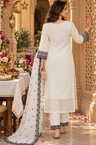 women ethnic motifs embroidered regular thread work kurta with trousers & with dupatta