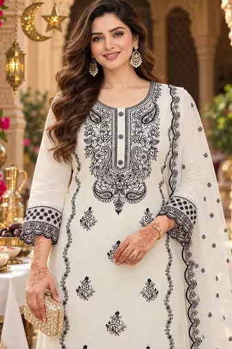 women ethnic motifs embroidered regular thread work kurta with trousers & with dupatta