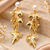Anti-tarnish gold-toned leaf drop earrings with pearl stud, anti-tarnish studs