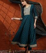 women ethnic motifs embroidered tiered thread work  silk kurta with trousers & with dupatta