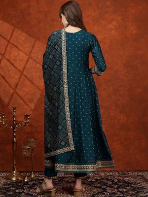 women ethnic motifs embroidered tiered thread work  silk kurta with trousers & with dupatta 5