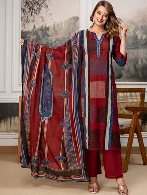 women embroidered sequinned  cotton kurta with trousers & with dupatta 1