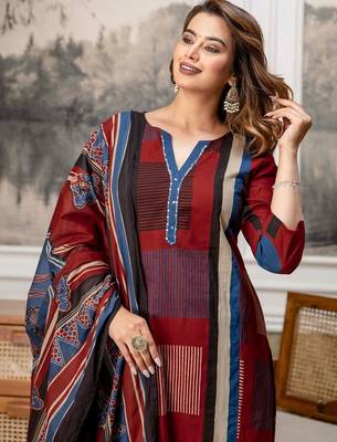 women embroidered sequinned  cotton kurta with trousers & with dupatta 2