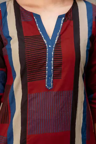 women embroidered sequinned  cotton kurta with trousers & with dupatta