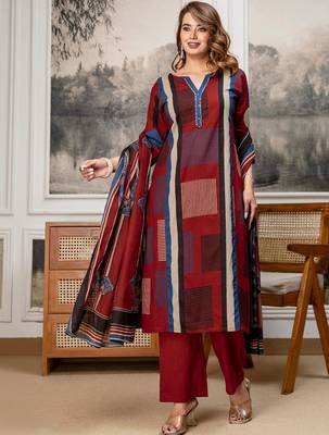 women embroidered sequinned  cotton kurta with trousers & with dupatta 6