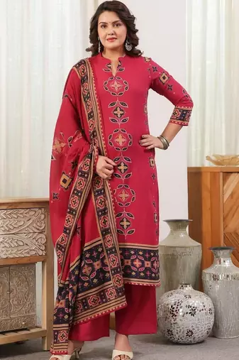 women ethnic motifs printed regular  cotton kurta with palazzos & with dupatta