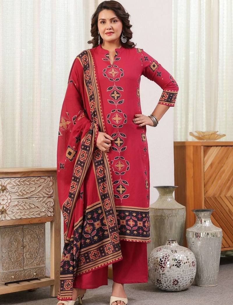 women ethnic motifs printed regular  cotton kurta with palazzos & with dupatta