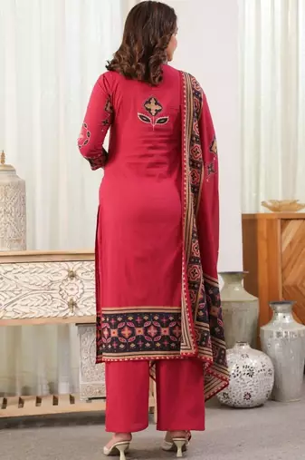 women ethnic motifs printed regular  cotton kurta with palazzos & with dupatta
