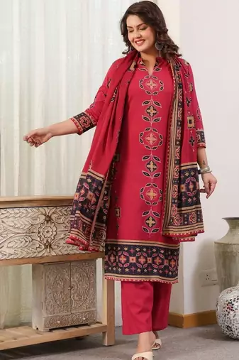 women ethnic motifs printed regular  cotton kurta with palazzos & with dupatta