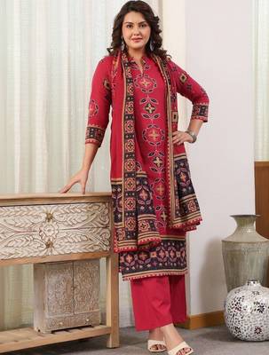 women ethnic motifs printed regular  cotton kurta with palazzos & with dupatta 6