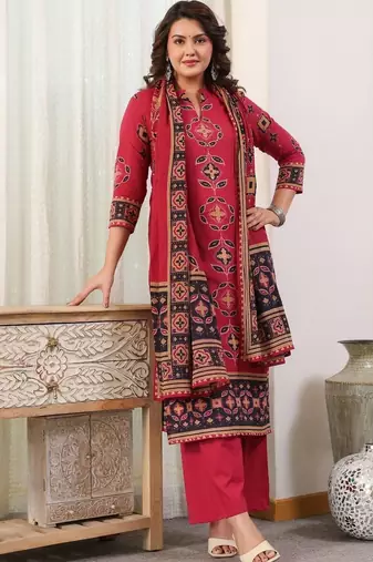 women ethnic motifs printed regular  cotton kurta with palazzos & with dupatta