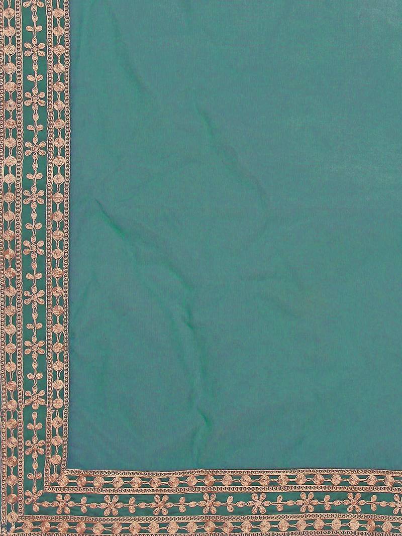 women paisley embroidered regular thread work chanderi cotton kurta set