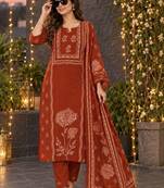 women ethnic motifs printed regular  cotton kurta with trousers & with dupatta