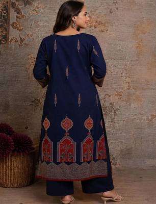 women ethnic motifs printed regular mirror work  cotton kurta with palazzos & with dupatta 2