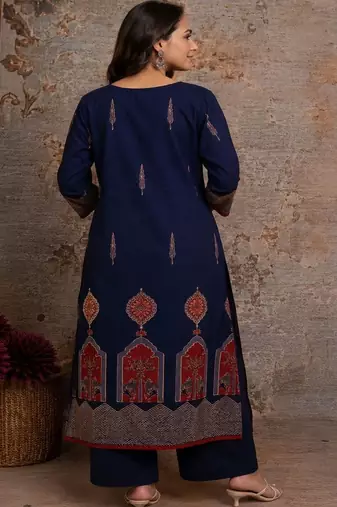 women ethnic motifs printed regular mirror work  cotton kurta with palazzos & with dupatta