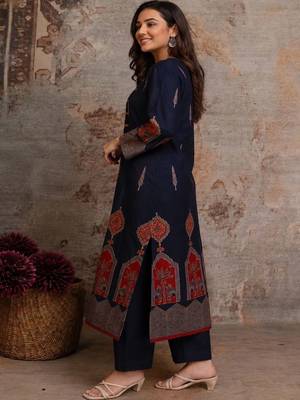 women ethnic motifs printed regular mirror work  cotton kurta with palazzos & with dupatta 3