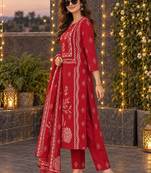 women ethnic motifs printed regular  cotton kurta with trousers & with dupatta
