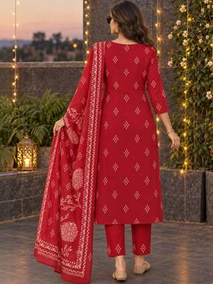 women ethnic motifs printed regular  cotton kurta with trousers & with dupatta 2