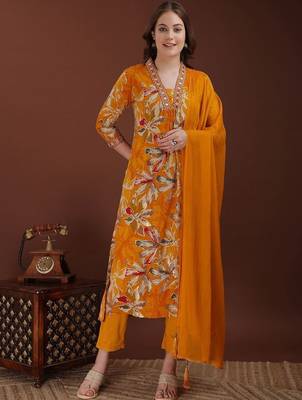 embroidered & floral printed kurta with pant & dupatta 1