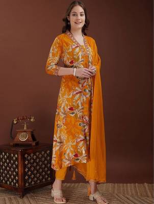 embroidered & floral printed kurta with pant & dupatta 6