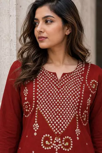 women ethnic motifs embroidered regular thread work  cotton kurta with palazzos