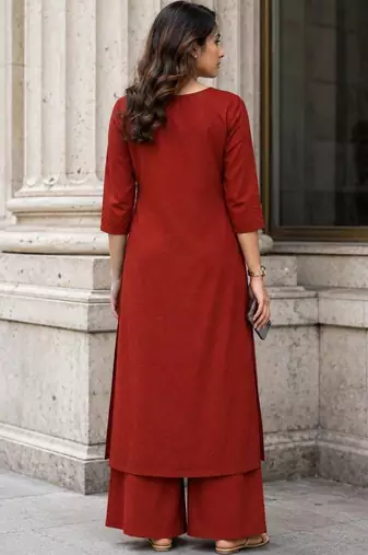 women ethnic motifs embroidered regular thread work  cotton kurta with palazzos