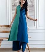 women colourblocked  cotton kurta with palazzos