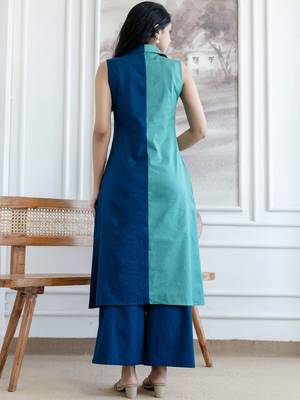 women colourblocked  cotton kurta with palazzos 4