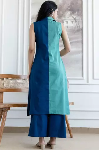 women colourblocked  cotton kurta with palazzos