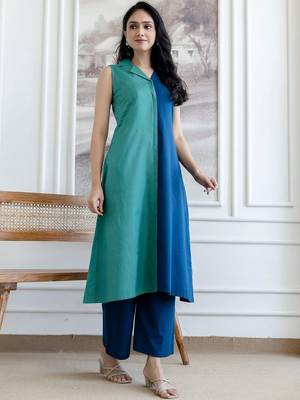 women colourblocked  cotton kurta with palazzos 5